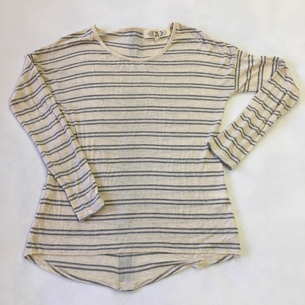 Pink Rose S long sleeve grey stripe zip back top